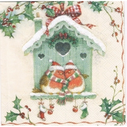 Serwetka  -3173-  budka,  zakochane ptaszki